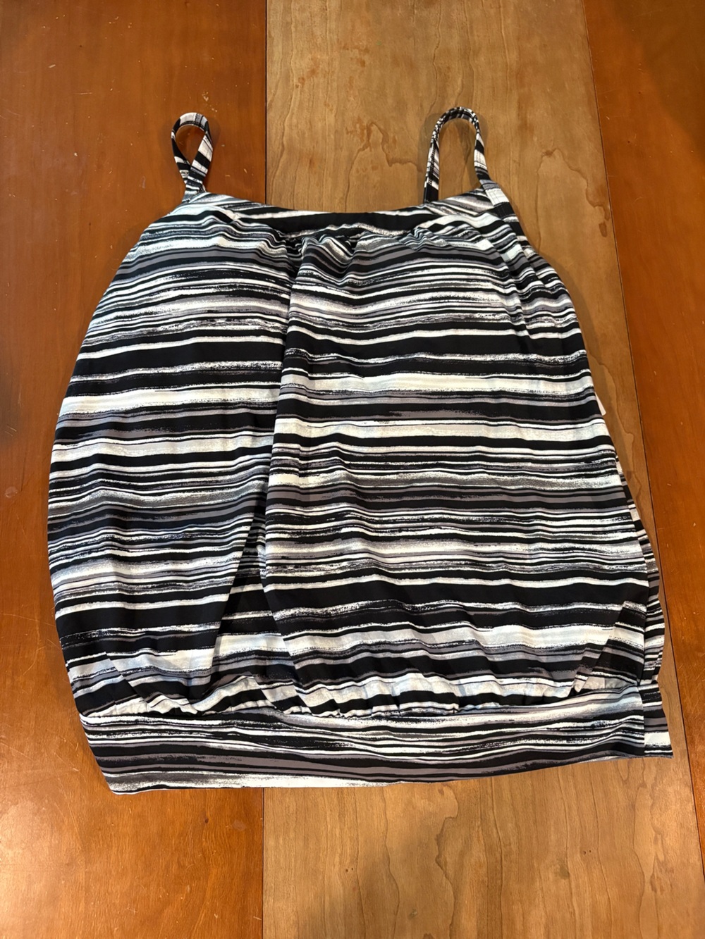 Lands’ End Black & White Striped Tankini Top